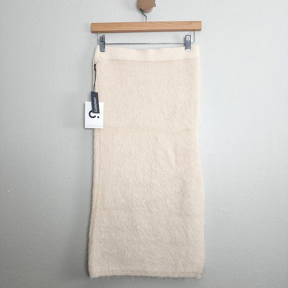 Callahan Revolve Genny Fuzzy Eyelash Knit Midi Skirt Cream White M Cozy - Picture 1 of 14